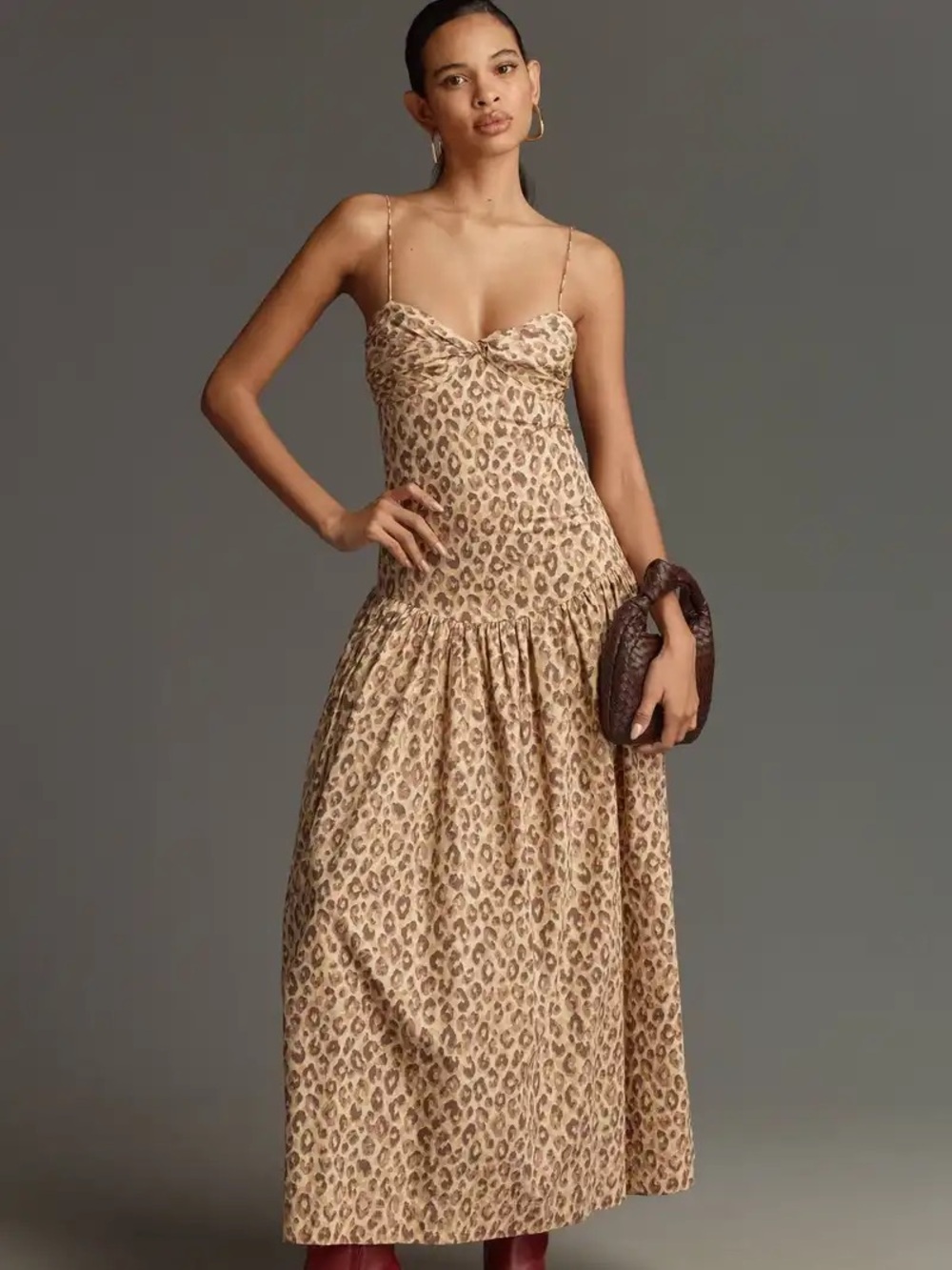 S/W/F Animal Print Drop Waist Midi Dress Size Medium Cotton Midi Leopard Print